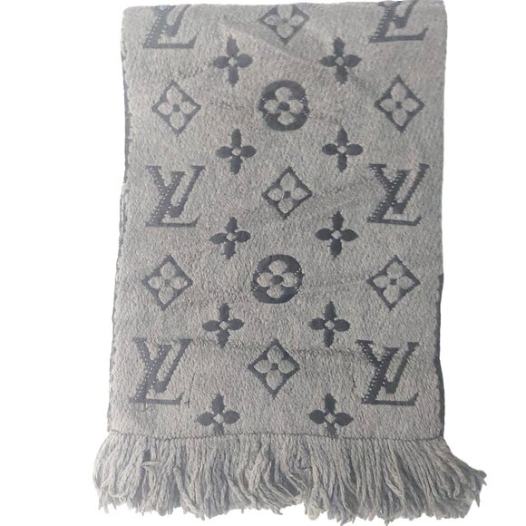 Vintage Louis Vuitton LV Gray & Black Logomania  Monogram Scarf Pre-Owned - Picture 1 of 8